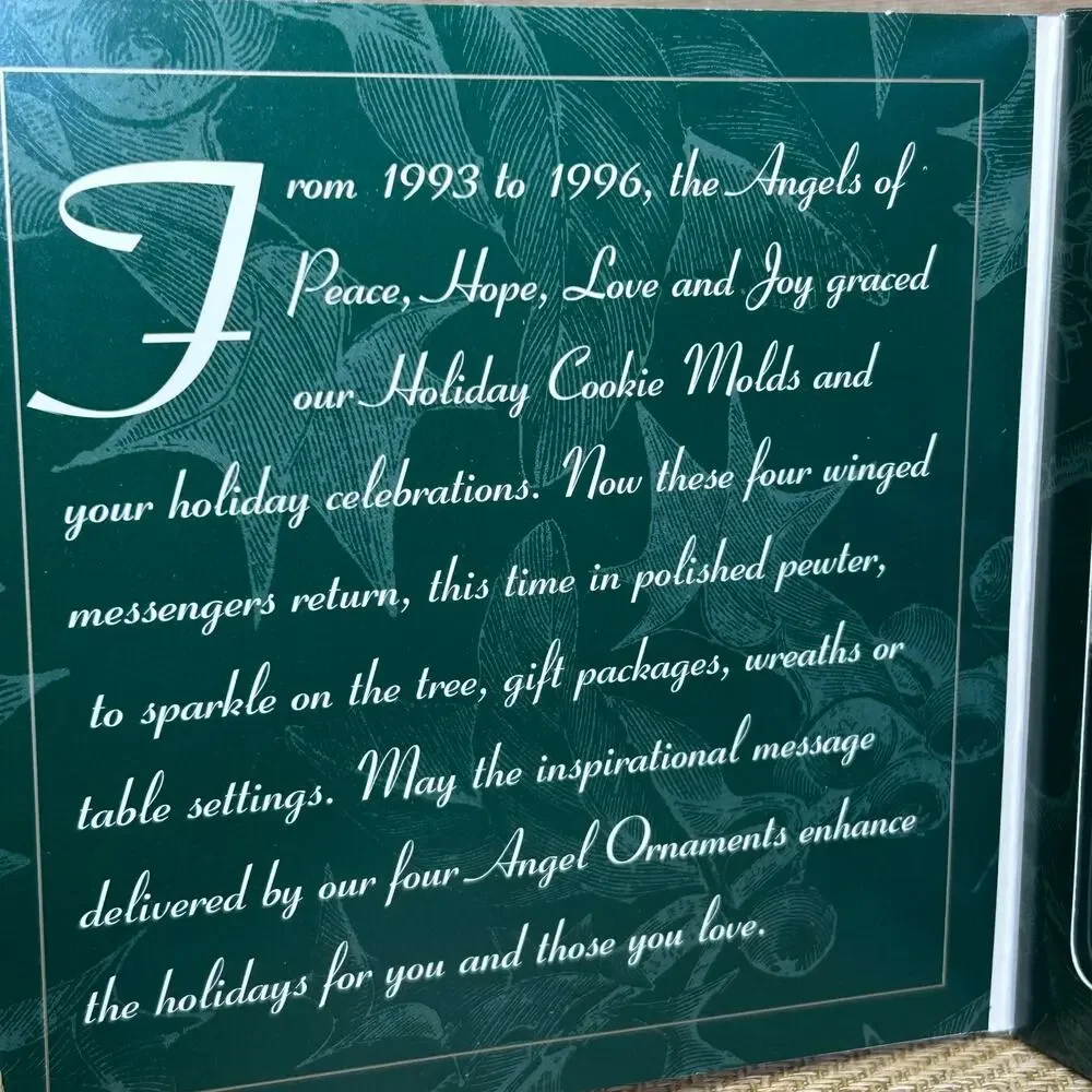 Longaberger Angel Ornaments Set of 4 1999 Boxed Peace Hope Love Joy 71757
